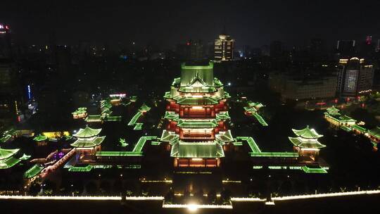 江西南昌城市夜景灯光地标建筑航拍