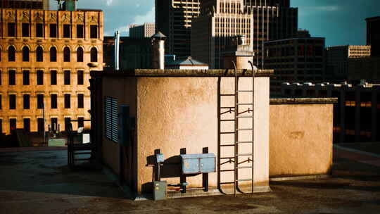 摩天大楼屋顶的城市日落景观视频素材模板下载