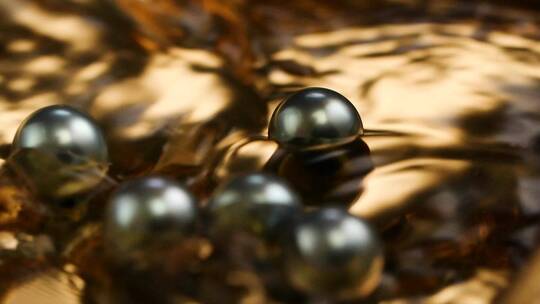 水中的黑珍珠在金色盘子里视频素材视频素材模板下载