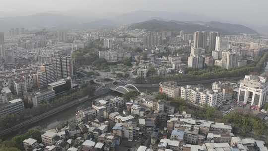 福建省龙岩市新罗区南城街道登高山公园航拍