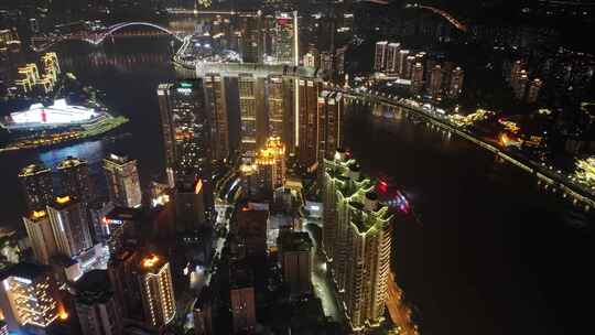 重庆朝天门中心渝中区航拍延时夜景城市风景