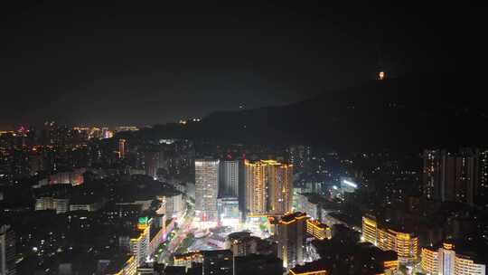 四川达州中心广场达州市购物广场夜景航拍