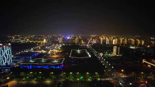 河北沧州城市夜景灯光航拍