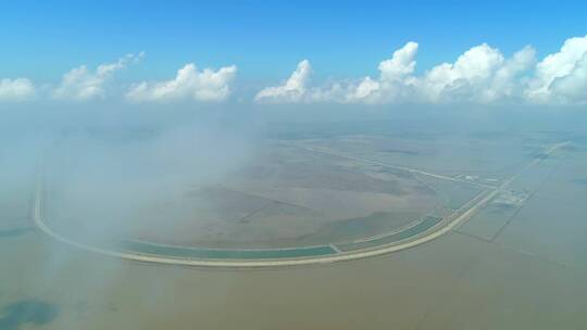 航拍上海横沙岛东滩湿地圈围