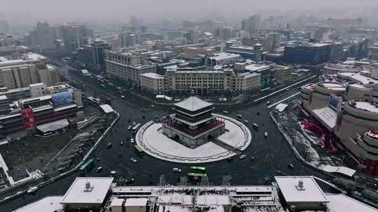 西安钟楼雪景视频素材模板下载