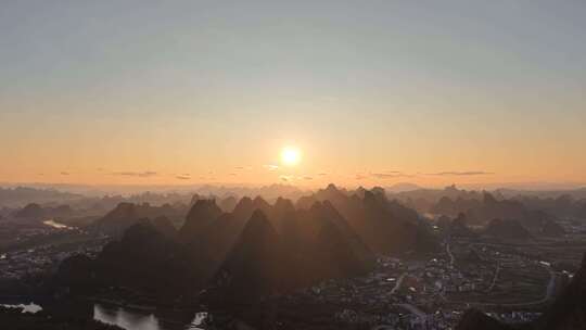 广西桂林山水日出桂林山水风光航拍