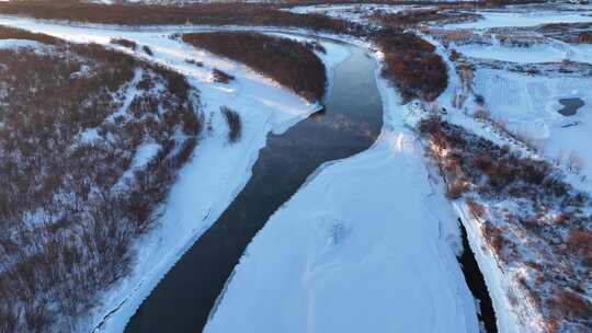 航拍呼伦贝尔冬季风光海拉尔河湿地雪景