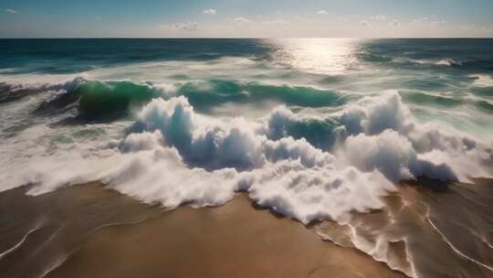 海浪拍打沙滩景象