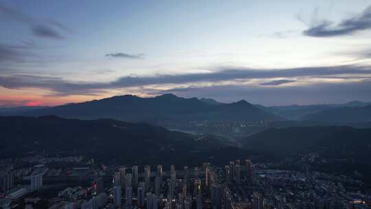 福建龙岩城市落日晚霞夕阳航拍