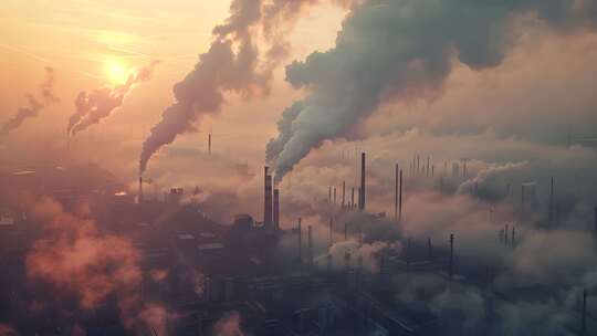 环境污染 空气污染工厂烟囱冒烟视频素材模板下载