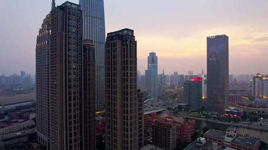 天津市中心海河风景城市夜景航拍