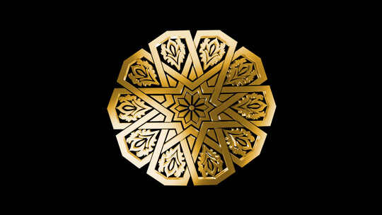 3D黄金圈抽象元素装饰图案伊斯兰阿拉伯环
