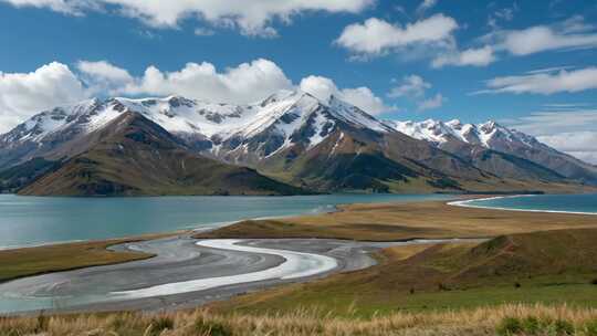 新西兰雪山湖泊自然风光