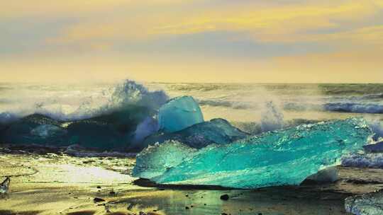 4K-蓝色冰川、冰岛钻石冰黑沙滩01