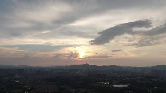 航拍城市夕阳晚霞落日