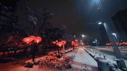 穿越机 郑州东区雪景 夜晚 灯笼 春节