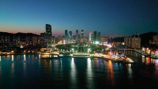 4K大连星海广场夜景航拍 城市夜景航拍