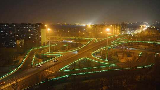 夜晚立交桥十字路口车流道路