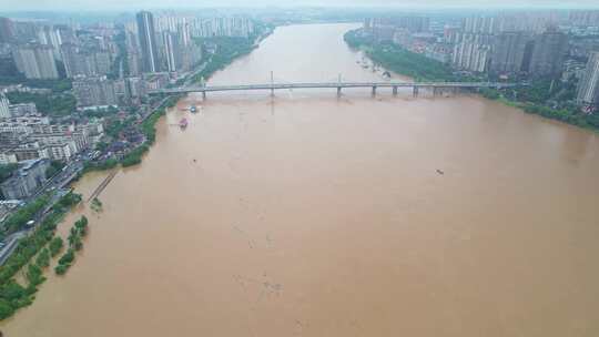 中国株洲市湘江洪水航拍