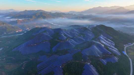 山上太阳能光伏板 太阳能发电站航拍