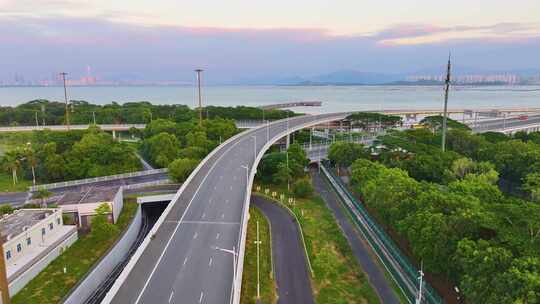 深圳湾大桥车流航拍公路广东南山区风景风光