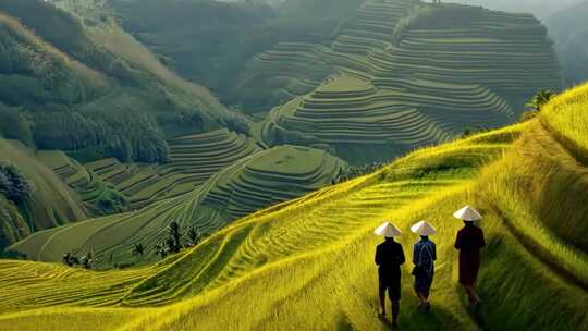 草地麦田山脉云层风光