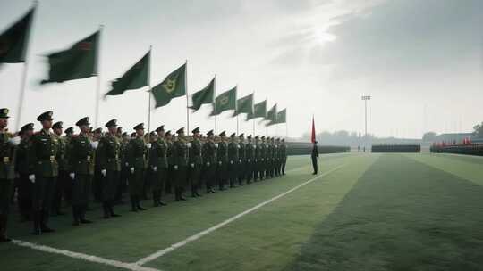 军人列队整齐站立操场