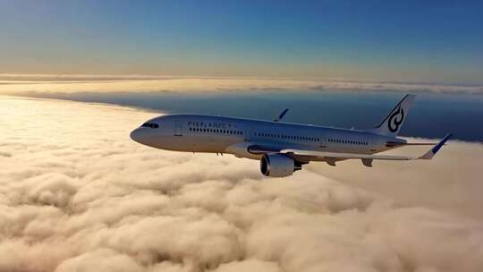 飞机高空飞行穿越云层