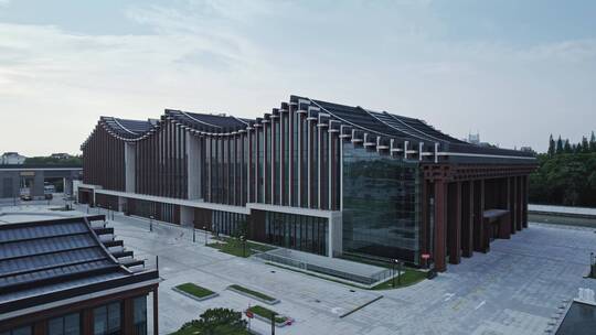 航拍上海人文松江艺术中心云间会堂建筑