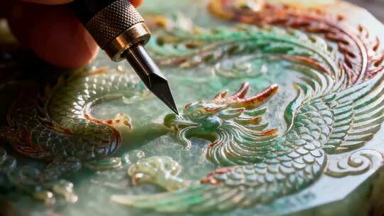 手工雕刻翡翠玉器特写