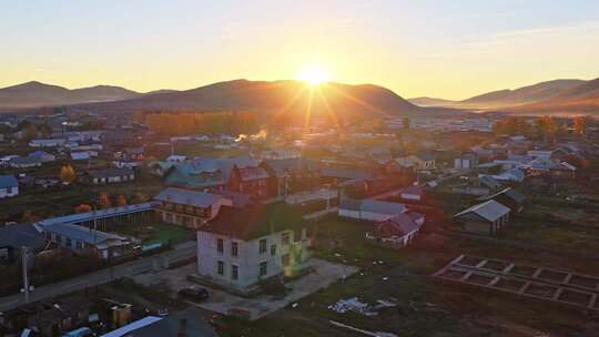 内蒙古恩和俄罗斯族民族乡秋天清晨航拍