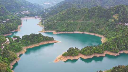 水库湖泊农田水利湖北恩施车坝河水库航拍