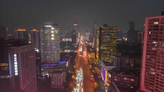 长沙五一大道夜景拥堵交通航拍