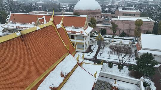 洛阳白马寺齐云塔寺院航拍雪景冬季