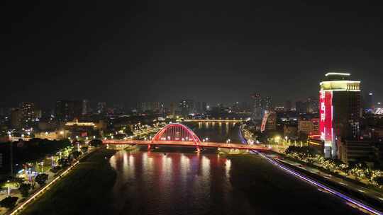 四川德阳夜景德阳彩虹桥夜景航拍