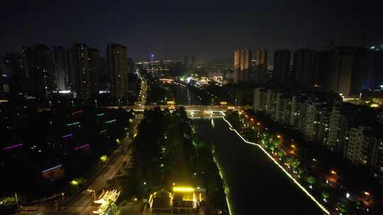 江苏淮安里运河文化长廊夜景灯光航拍