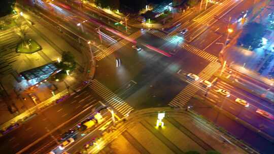 杭州城市十字路口夜景车流延时