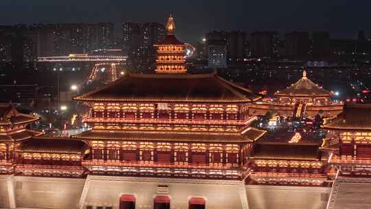 航拍隋唐洛阳城应天门夜景