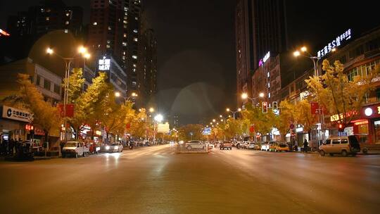 细雨夜晚 城市交通路口 车辆行人延时视频素材模板下载