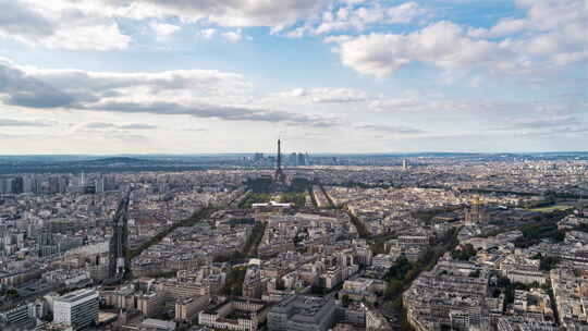 巴黎，法国，延时-白天从蒙帕纳斯看到的巴黎市