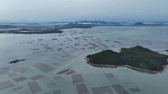 航拍海洋牧场 网箱养殖 海上渔排