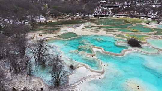 4K航拍四川九寨沟黄龙景区五彩池