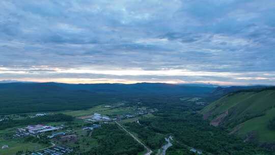 航拍大兴安岭林场山村