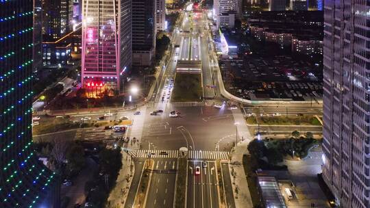 晚上杭州滨江市区道路夜景航拍视频素材模板下载