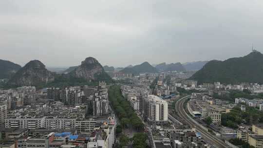 桂林大景城市风光桂林交通航拍