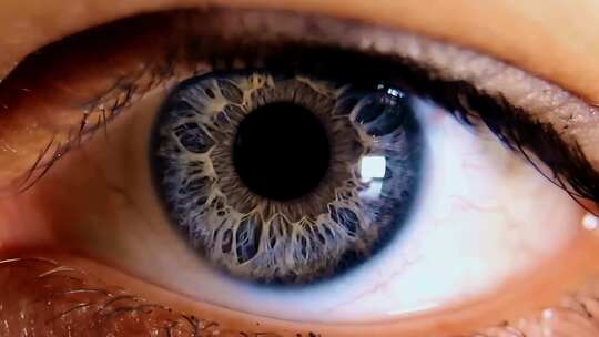 4k-人类眼睛特写，虹膜的大小不断增大缩小