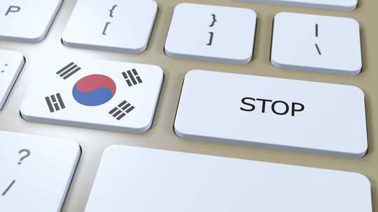 韩国国旗和停止按钮3D动画视频素材模板下载