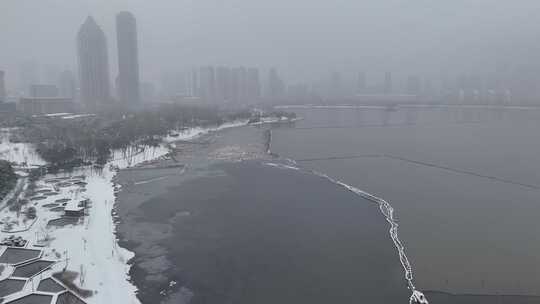 武汉沙湖公园大雪航拍