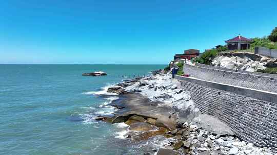 大海堤坝海岸堤坝航拍海堤水泥墩海岸线护堤