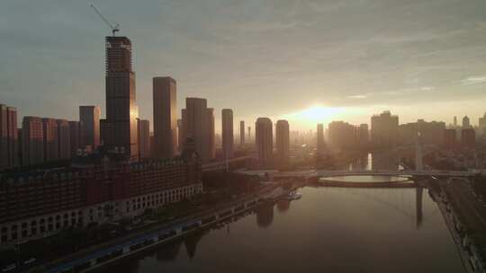 天津海河海津大桥复兴门地铁站城市交通风光